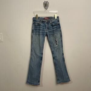 Y2K Vintage Miss Vigoss 5/6 bootcut denim jeans ripped blue grunge stained